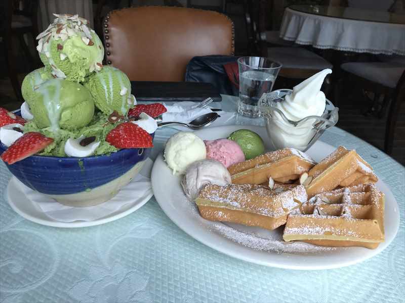 ミョンドン　カフェコイン　抹茶　ワッフル