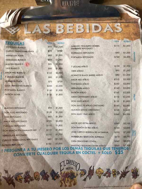 メキシコシティ　テキーラ・メスカル博物館　メニュー
