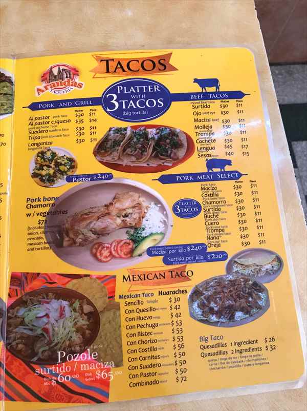 メキシコシティ　アランダス　メニュー