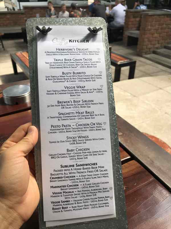 ビクトリアフォールズ　ザリバーブリューイングカンパニー　フードメニュー