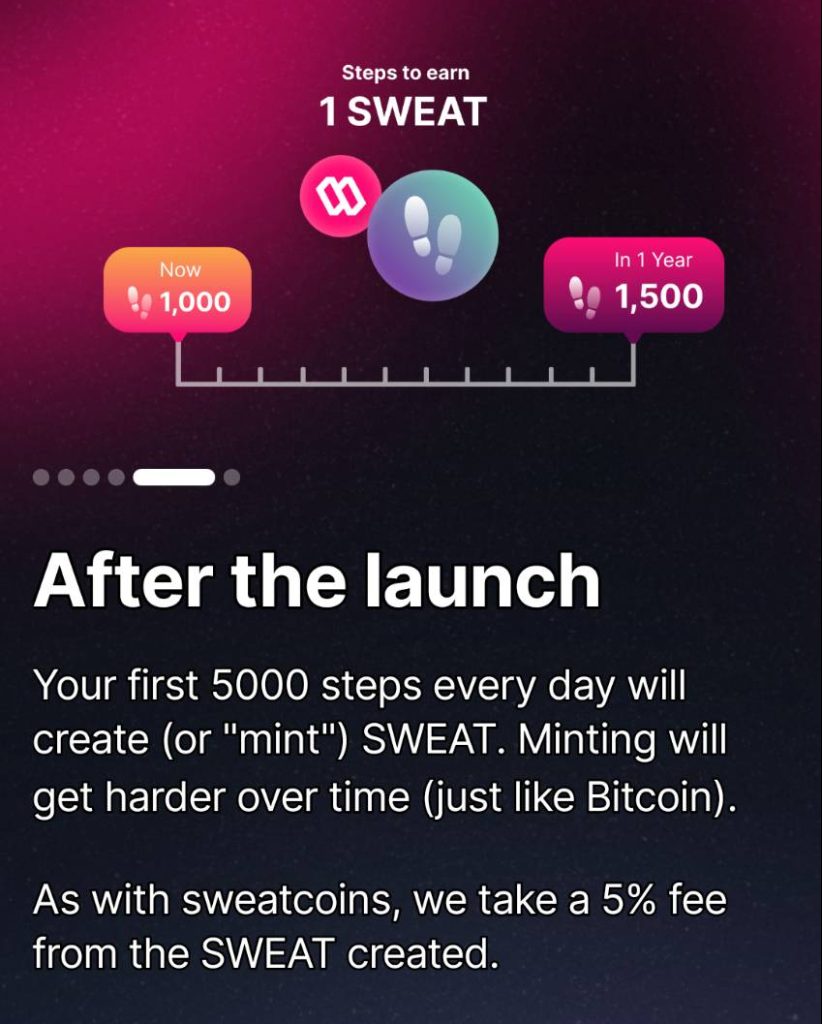 Sweatcoin アプリ画面　1SWEATが1000歩から1500歩